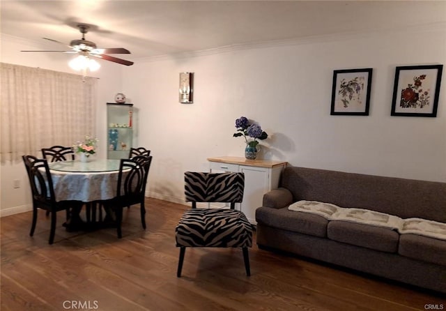 15205 S Budlong Ave Unit 9, Gardena, CA 90247 - living area featuring wood finished floors, ornamental molding, and ceiling fan