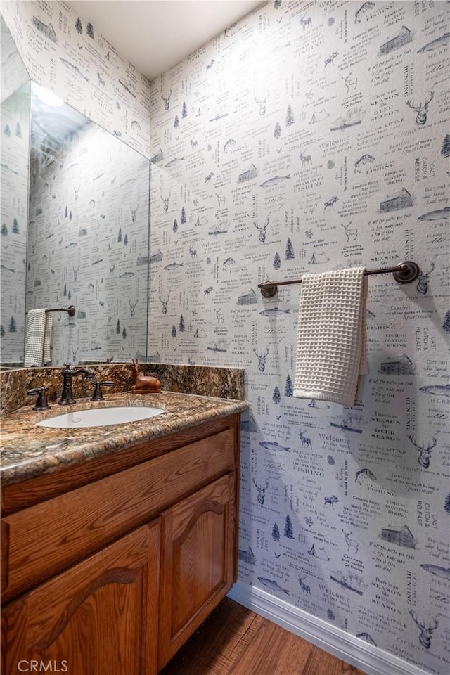 1244 St Anton Dr, Lake Arrowhead, CA 92352 - bathroom with wood finished floors and vanity