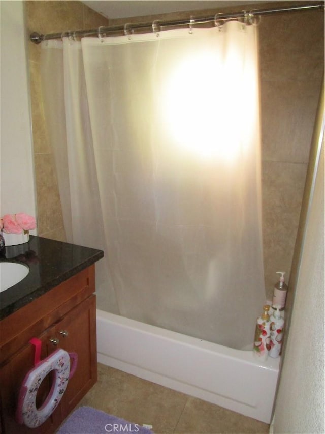 2493 Palo Alto Way, Running Springs, CA 92382 - bathroom with shower / tub combo, vanity, and tile patterned flooring