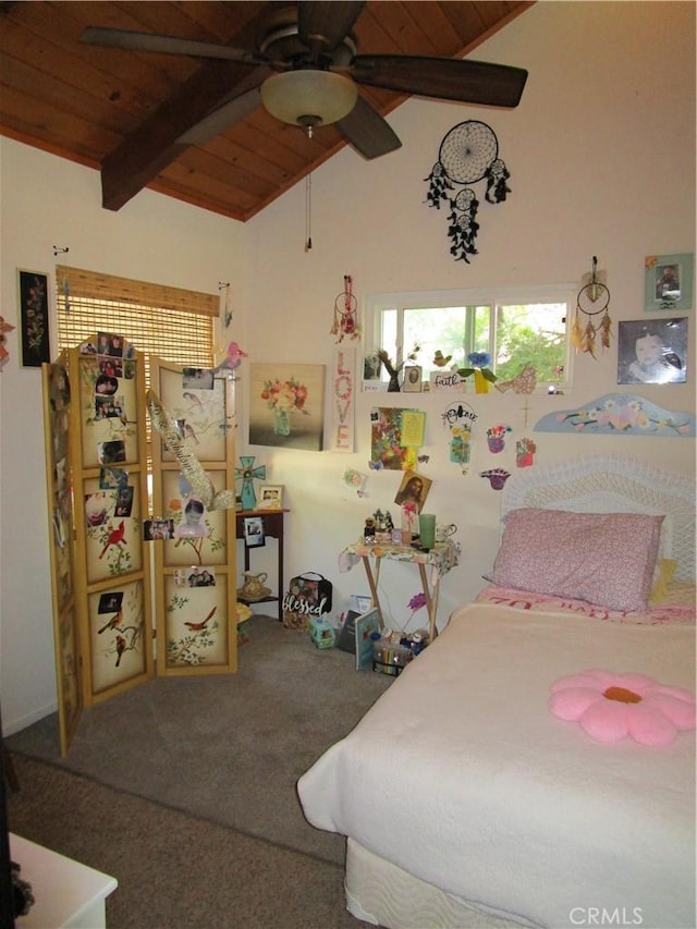2493 Palo Alto Way, Running Springs, CA 92382 - carpeted bedroom featuring wooden ceiling and ceiling fan