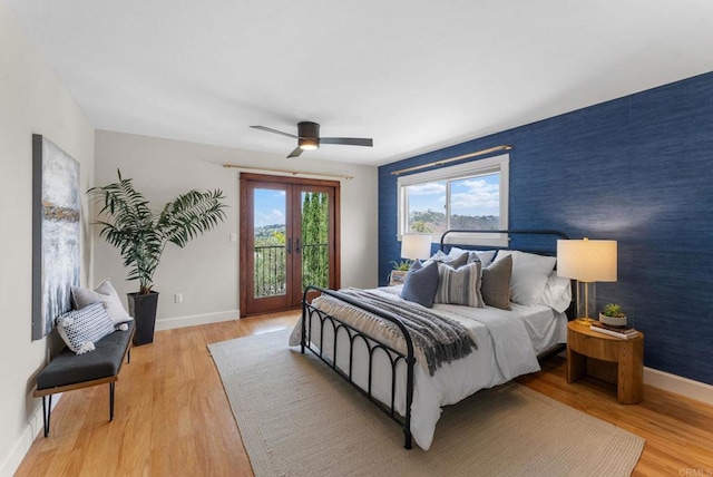 3903 Cadden Way, San Diego, CA 92117 - bedroom with access to outside, light wood finished floors, and a ceiling fan