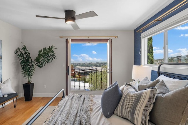 3903 Cadden Way, San Diego, CA 92117 - bedroom featuring access to outside, wood finished floors, and a ceiling fan