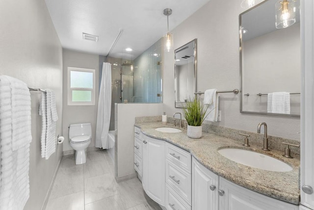 3903 Cadden Way, San Diego, CA 92117 - bathroom featuring shower / bath combo with shower curtain and double vanity