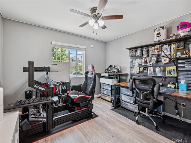 11760 Espola Pl, Victorville, CA 92392 - office area with a ceiling fan and wood finished floors