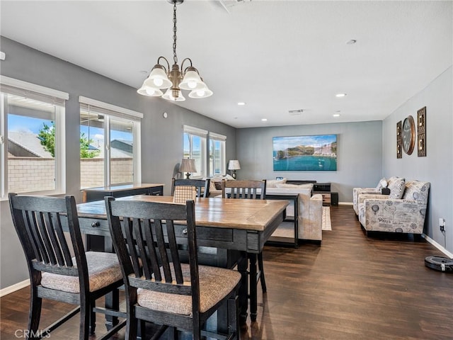 11760 Espola Pl, Victorville, CA 92392 - dining room featuring dark wood-type flooring, a chandelier, and recessed lighting