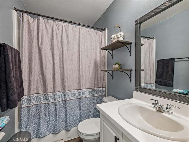 11760 Espola Pl, Victorville, CA 92392 - full bathroom with vanity, shower / tub combo with curtain, and a textured ceiling