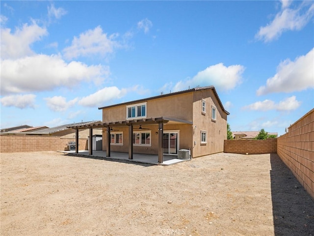11760 Espola Pl, Victorville, CA 92392 - rear view of property with a patio, a fenced backyard, stucco siding, and ceiling fan