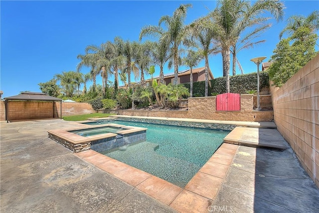 12790 Golden Leaf Dr, Rancho Cucamonga, CA 91739 - view of pool with a gazebo, a fenced backyard, and a pool with connected hot tub