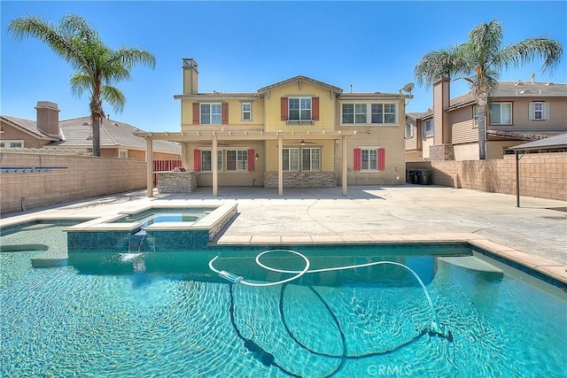12790 Golden Leaf Dr, Rancho Cucamonga, CA 91739 - view of swimming pool featuring a pergola, a fenced backyard, a patio, and a pool with connected hot tub