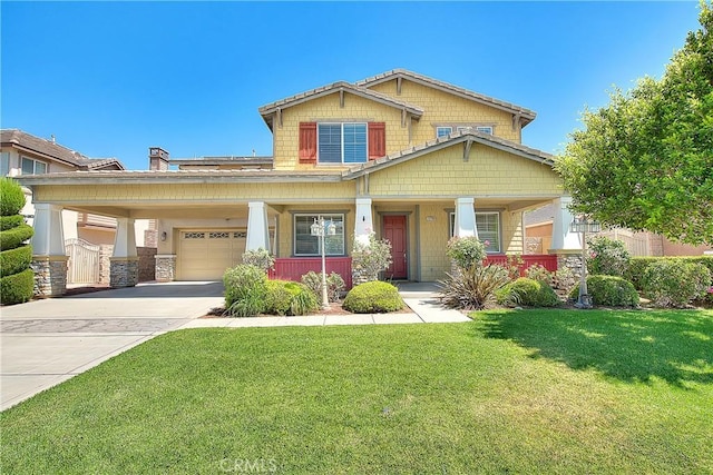 12790 Golden Leaf Dr, Rancho Cucamonga, CA 91739 - craftsman-style house featuring concrete driveway, a front yard, and a porch