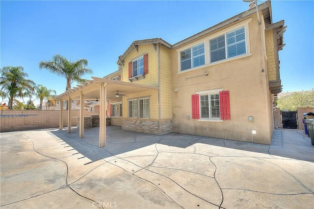 12790 Golden Leaf Dr, Rancho Cucamonga, CA 91739 - rear view of property with ceiling fan, a fenced backyard, and a patio