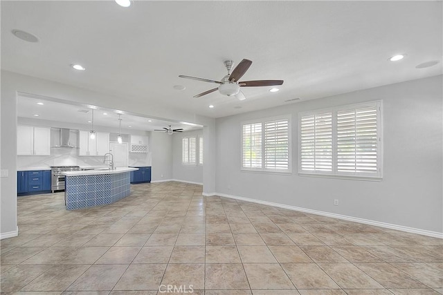 12790 Golden Leaf Dr, Rancho Cucamonga, CA 91739 - unfurnished living room with ceiling fan, recessed lighting, and light tile patterned flooring