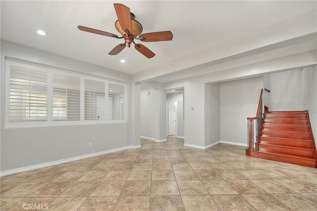 12790 Golden Leaf Dr, Rancho Cucamonga, CA 91739 - unfurnished room featuring ceiling fan, stairs, and recessed lighting