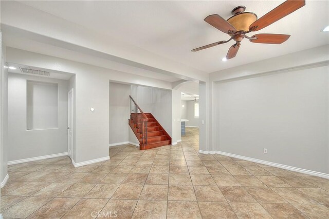 12790 Golden Leaf Dr, Rancho Cucamonga, CA 91739 - basement with ceiling fan, arched walkways, stairs, and recessed lighting