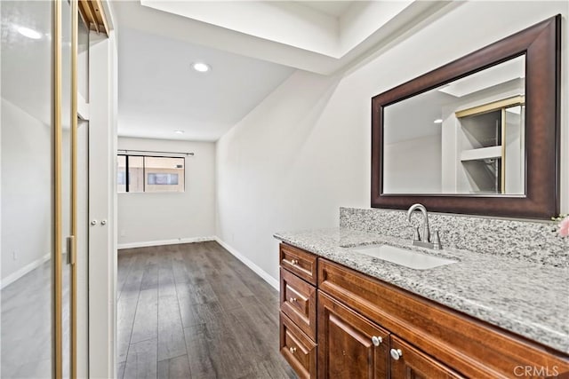 4366 Fairview Ave Unit 6, Arcadia, CA 91007 - bathroom featuring vanity, wood finished floors, and recessed lighting