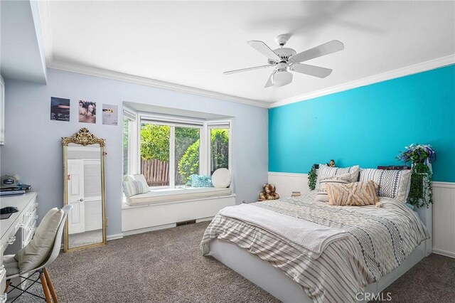 45 Covell Park Ave, Chico, CA 95926 - bedroom with crown molding, carpet floors, and a ceiling fan