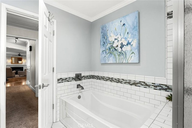 45 Covell Park Ave, Chico, CA 95926 - bathroom featuring crown molding, a bath, and ceiling fan