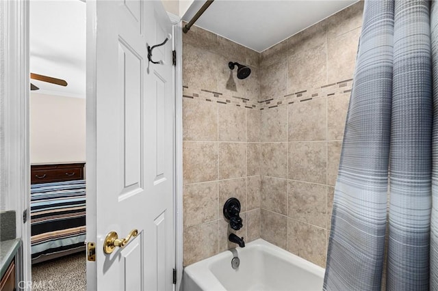 45 Covell Park Ave, Chico, CA 95926 - full bath with shower / bathtub combination with curtain, ornamental molding, and ceiling fan