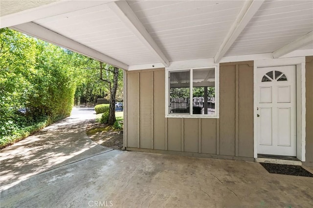 45 Covell Park Ave, Chico, CA 95926 - property entrance with board and batten siding and a patio area
