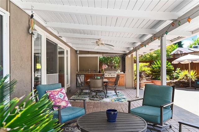 45 Covell Park Ave, Chico, CA 95926 - view of patio / terrace with a ceiling fan, outdoor dining area, and area for grilling