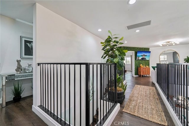 12400 Sarah Ct, El Monte, CA 91732 - hallway with wood finished floors, recessed lighting, and an upstairs landing