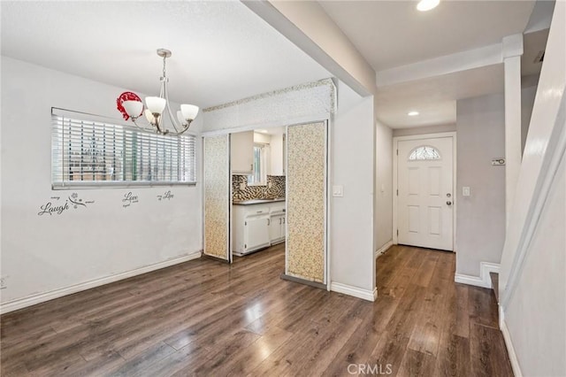 11052 1/2 Mcgirk Ave, El Monte, CA 91731 - unfurnished dining area featuring a chandelier, dark wood-style floors, and recessed lighting