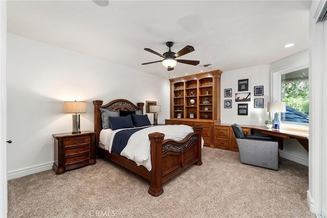 45200 Oak Manor Ct, Temecula, CA 92590 - bedroom with light colored carpet, a desk, recessed lighting, and a ceiling fan