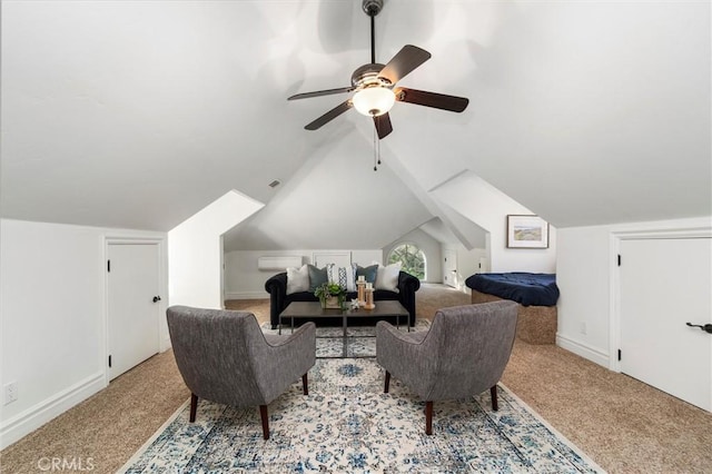 45200 Oak Manor Ct, Temecula, CA 92590 - living area with carpet floors, lofted ceiling, and ceiling fan