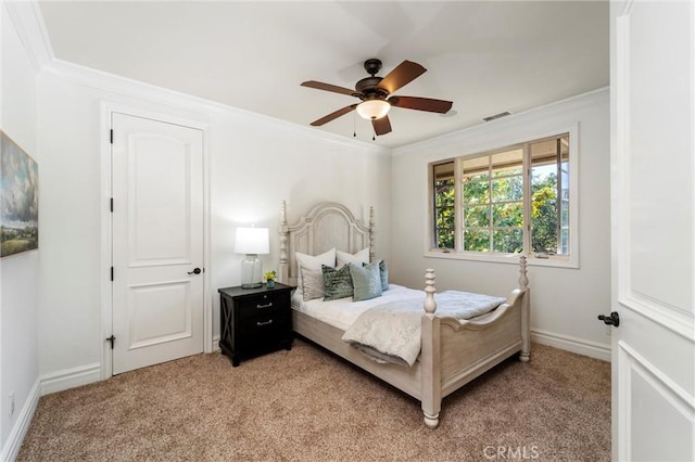 45200 Oak Manor Ct, Temecula, CA 92590 - bedroom with light colored carpet, ornamental molding, and ceiling fan