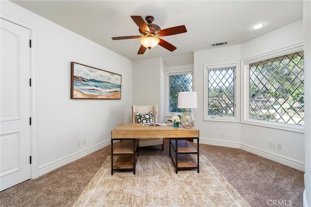 45200 Oak Manor Ct, Temecula, CA 92590 - office with light carpet, a ceiling fan, and recessed lighting