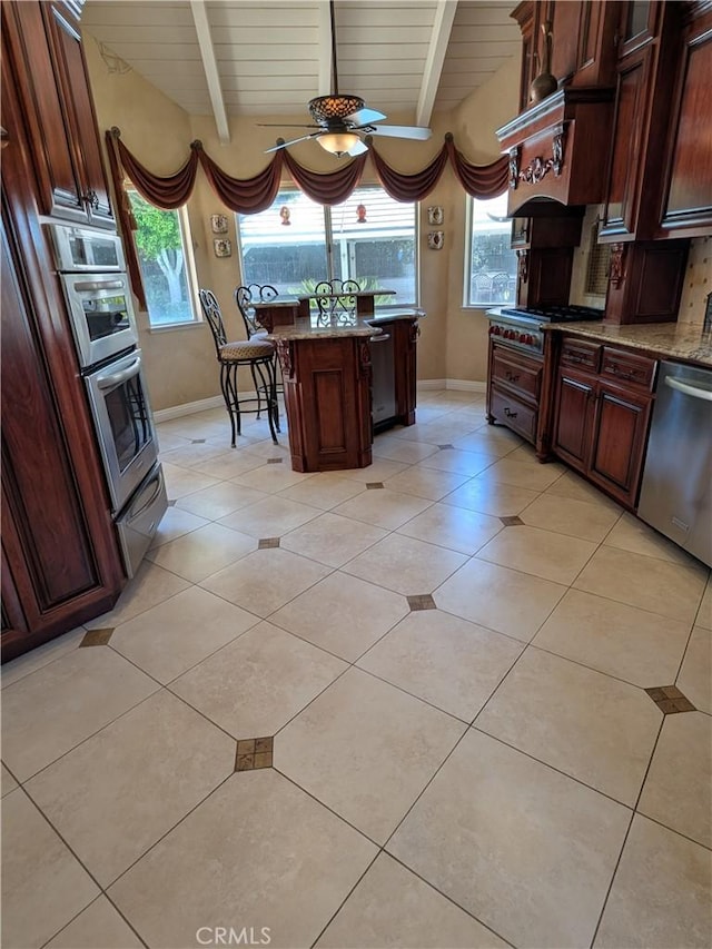 2622 Chauncy Pl, Riverside, CA 92506 - kitchen with appliances with stainless steel finishes, plenty of natural light, light tile patterned floors, and wood ceiling