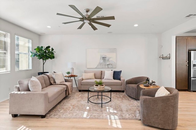 2333 Verano Way, Vista, CA 92081 - living area featuring light wood-type flooring, ceiling fan, and recessed lighting