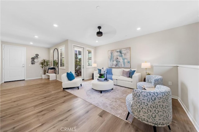 107 Bowery, Irvine, CA 92612 - living room featuring wood finished floors, recessed lighting, and ceiling fan