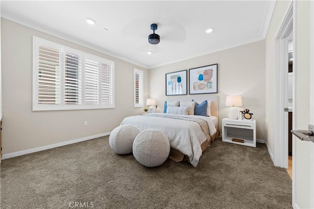 107 Bowery, Irvine, CA 92612 - carpeted bedroom featuring ornamental molding, recessed lighting, and ceiling fan
