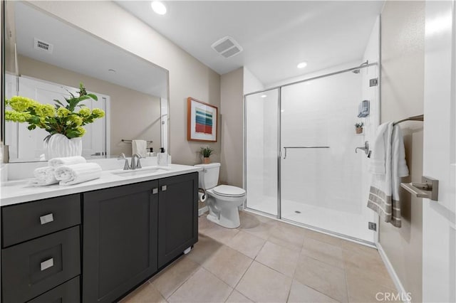 107 Bowery, Irvine, CA 92612 - bathroom with vanity, a stall shower, tile patterned flooring, and recessed lighting