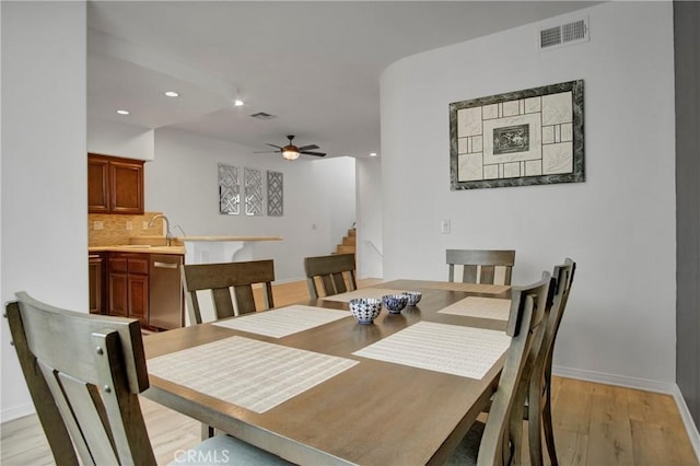 1629 E Palm Ave Unit 3, El Segundo, CA 90245 - dining room with light wood-style flooring, stairs, recessed lighting, and ceiling fan