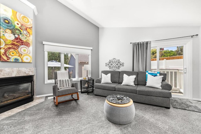331 N Avon St, Burbank, CA 91505 - carpeted living room featuring a premium fireplace and lofted ceiling
