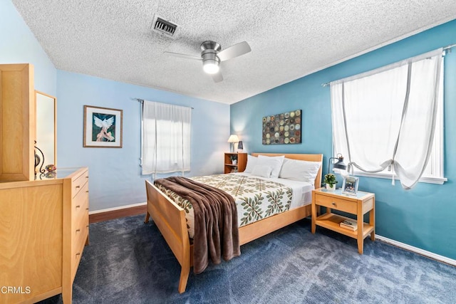 331 N Avon St, Burbank, CA 91505 - bedroom with a textured ceiling, dark colored carpet, and ceiling fan