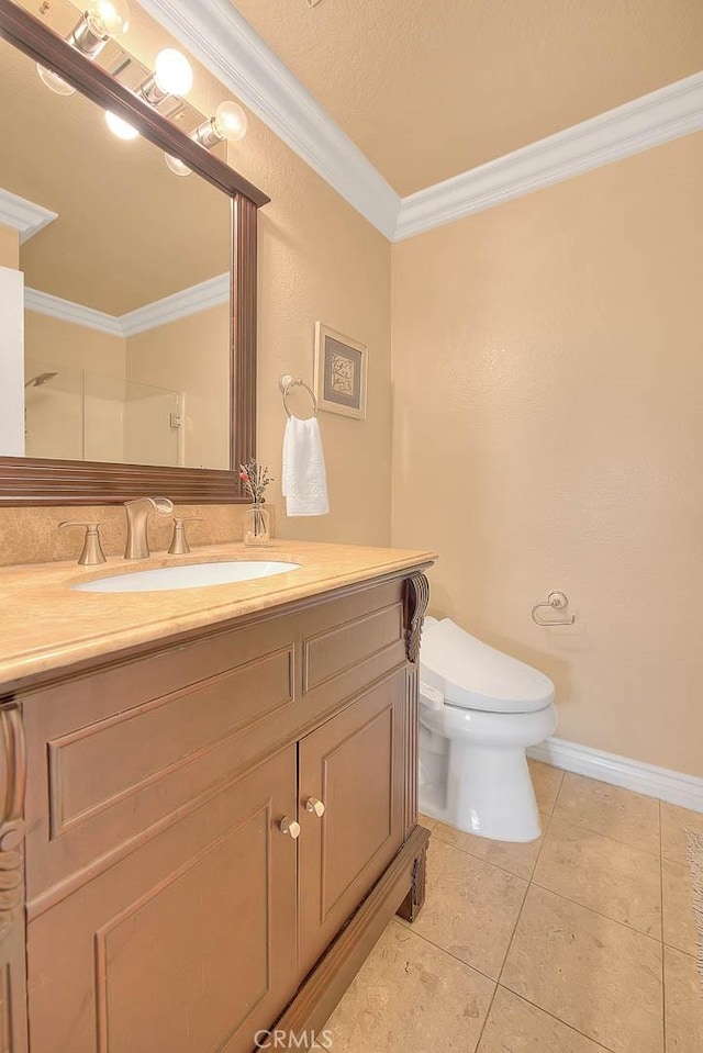 3039 Olympic View Dr, Chino Hills, CA 91709 - bathroom with crown molding, vanity, and tile patterned flooring