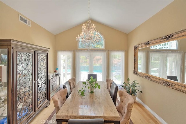 3039 Olympic View Dr, Chino Hills, CA 91709 - dining space with light wood finished floors, a chandelier, and vaulted ceiling