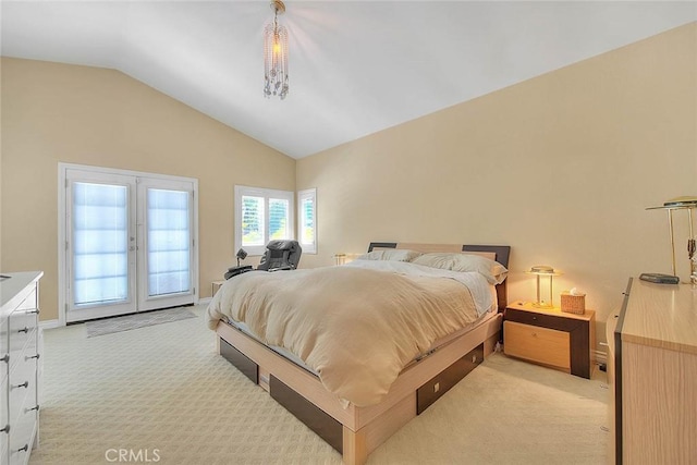 3039 Olympic View Dr, Chino Hills, CA 91709 - bedroom with light colored carpet, vaulted ceiling, access to exterior, and french doors
