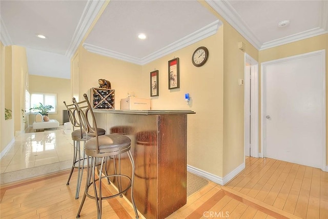3039 Olympic View Dr, Chino Hills, CA 91709 - indoor dry bar featuring light wood-style floors and crown molding