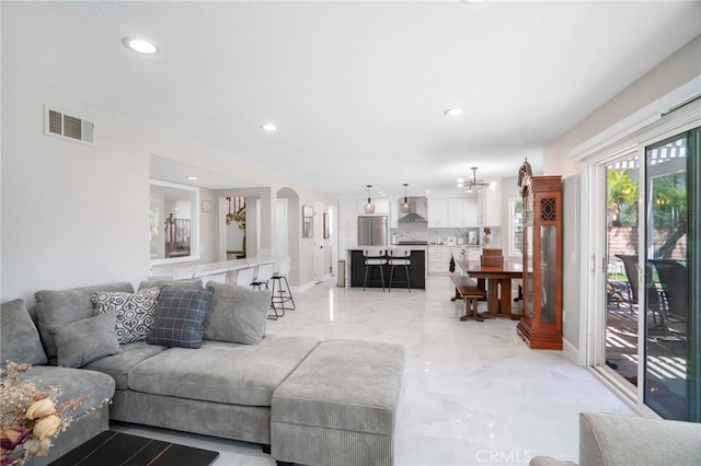 2741 Olympic View Dr, Chino Hills, CA 91709 - living area with recessed lighting and light marble finish floors