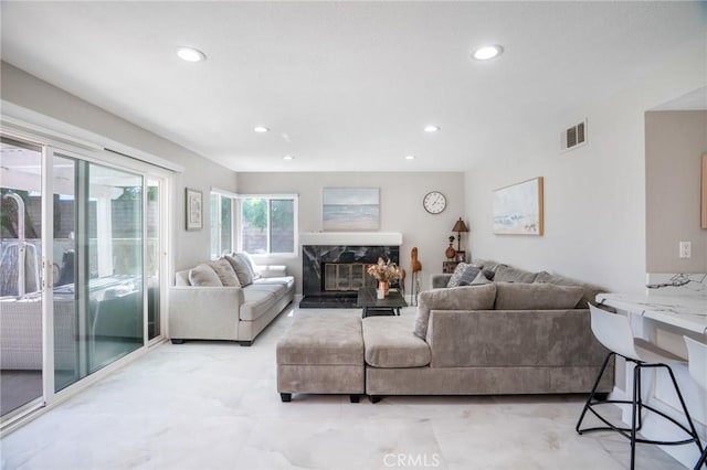 2741 Olympic View Dr, Chino Hills, CA 91709 - living room featuring recessed lighting and a premium fireplace