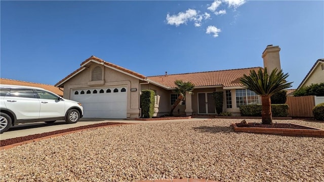 27297 Terrytown Rd, Menifee, CA 92586 - single story home featuring a tiled roof, an attached garage, stucco siding, concrete driveway, and a chimney
