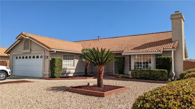 27297 Terrytown Rd, Menifee, CA 92586 - single story home with an attached garage, a chimney, stucco siding, driveway, and a tiled roof