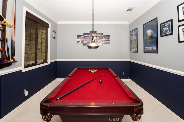 20642 Iris Canyon Rd, Riverside, CA 92508 - game room featuring billiards and ornamental molding