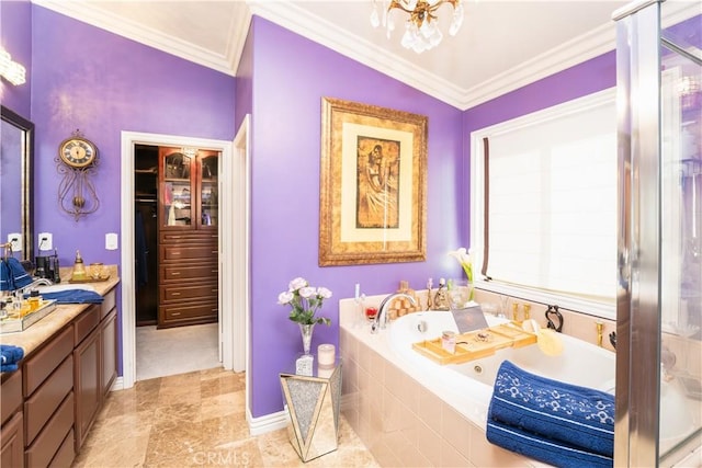 20642 Iris Canyon Rd, Riverside, CA 92508 - full bathroom featuring ornamental molding, a tub with jets, and vanity