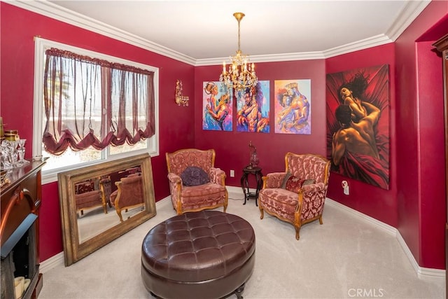 20642 Iris Canyon Rd, Riverside, CA 92508 - sitting room with a chandelier, carpet, and crown molding