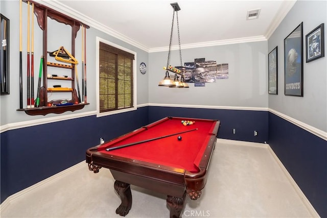 20642 Iris Canyon Rd, Riverside, CA 92508 - playroom with carpet, ornamental molding, and billiards table